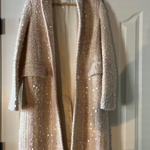 Banana Republic Pink Cream Wool Coat Sequins Small - Picture 3 of 5